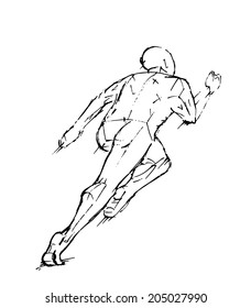 Sketch run muscle man.  Vector illustration.