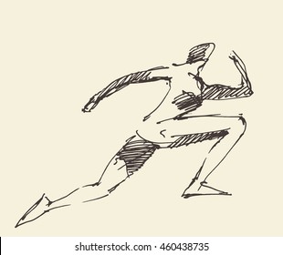 Sketch of a runner silhouette, running man isolated on background. Vector illustration