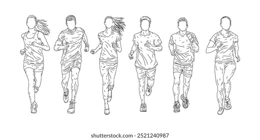 Ilustração vetorial da coleção de executores de esboço, estilo de desenho.