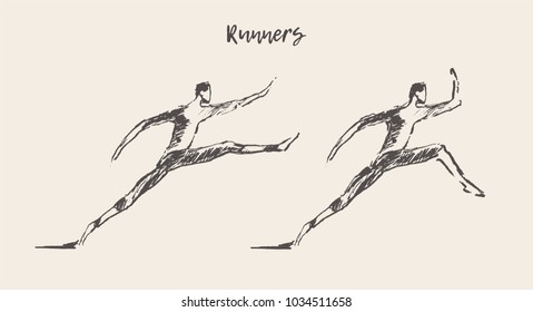 Sketch of runners, isolated on background, vector illustration