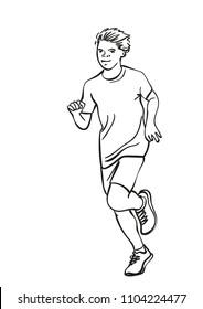 Sketch of running boy, Hand drawn vector linear illustration