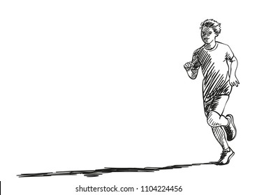 Sketch of running boy with long shadow, Hand drawn vector illustration