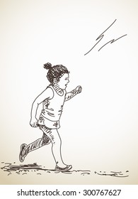 Sketch of running child, Hand drawn illustration