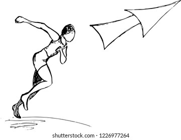 Sketch running man. Hand drawing. Ink.