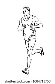 Sketch of running man, Hand drawn vector linear illustration