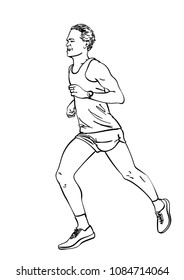 Sketch of running man, Hand drawn vector linear illustration