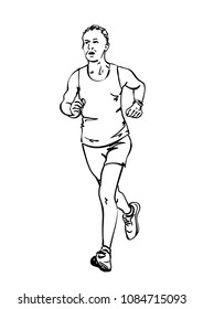 Sketch of running man, Hand drawn vector linear illustration