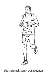 Sketch of running man, Hand drawn vector linear illustration