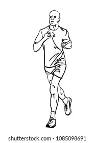 Sketch of running man, Hand drawn vector linear illustration