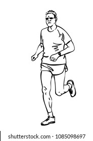 Sketch of running man, Hand drawn vector linear illustration