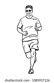 Sketch of running man, Hand drawn vector linear illustration