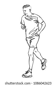 Sketch of running man, Hand drawn vector linear illustration