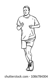 Sketch of running man, Hand drawn vector linear illustration
