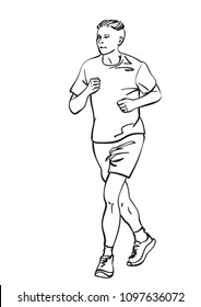 Esbozo del hombre en ejecución, ilustración lineal del vector dibujado a mano