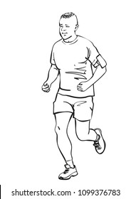 Sketch of running man, Hand drawn vector linear illustration