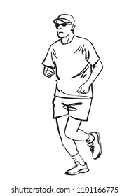 Sketch of running man, Hand drawn vector linear illustration