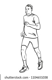 Sketch of running man, Hand drawn vector linear illustration