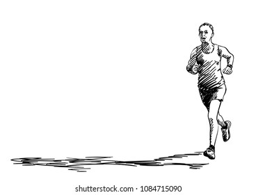 Sketch of running man with long shadow, Hand drawn vector illustration