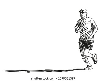 Sketch of running man with long shadow, Hand drawn vector illustration
