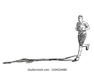 Sketch of running man with long shadow, Hand drawn vector illustration