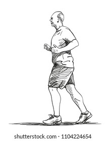 Sketch of running senior man, Hand drawn vector illustration