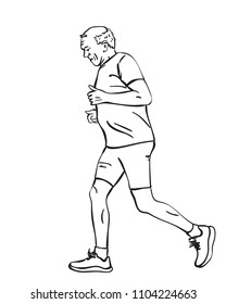 Sketch running senior man  Hand drawn vector linear illustration