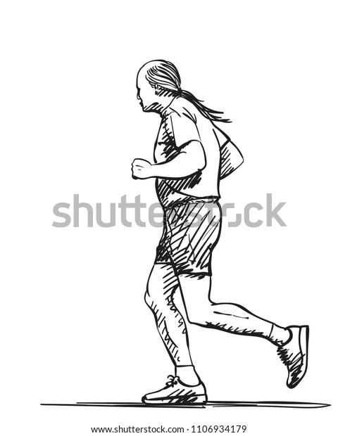 Sketch Running Senior Man Long Hair Stock Vector Royalty