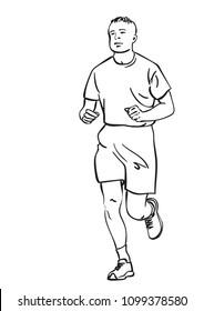 Sketch of running young man, Hand drawn vector linear illustration