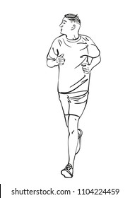 Sketch of running young man, Hand drawn vector linear illustration
