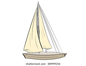 The sketch of the sailboat on a white background