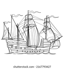 Sketch Sailboat Ship Coloring Book Isolated Stock Vector (Royalty Free ...