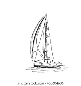 Sketch of Sailing yacht. Vector sketch illustration.