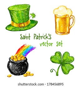 Sketch Saint Patrick day set, vector illustration