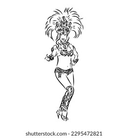 Sketch of samba dancer isolated on white background