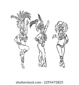 Sketch of samba dancer isolated on white background