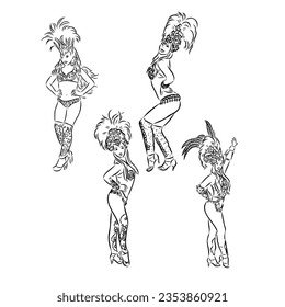 Sketch of samba dancer isolated on white background