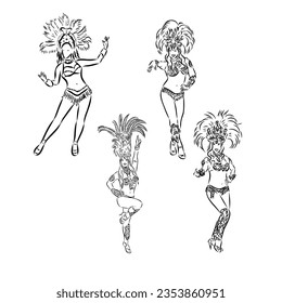 Sketch of samba dancer isolated on white background