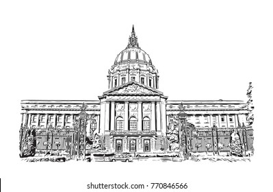 Sketch of San Francisco City Hall, California, USA in vector illustration.