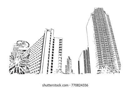 Sketch of San Fransisco City, California, USA in vector illustration.