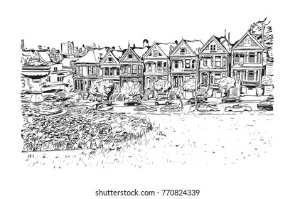 Sketch of San Fransisco City, California, USA in vector illustration.