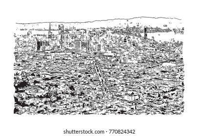 Sketch of San Fransisco City, California, USA in vector illustration.