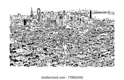 Sketch of San Fransisco City, California, USA in vector illustration.