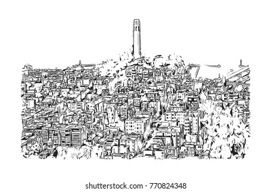 Sketch of San Fransisco City, California, USA in vector illustration.