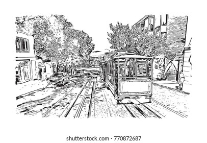 Sketch of San Fransisco road traffic, California, USA in vector illustration.