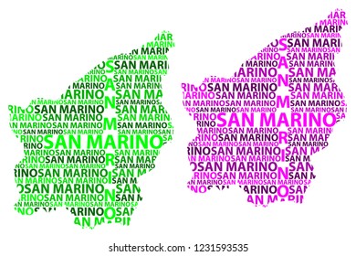 Sketch San Marino letter text map, Republic of San Marino - in the shape of the continent, Map San Marino - green and purple vector illustration