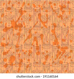 Sketch sand clock and narcissus, vector vintage seamless pattern