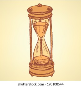 Sketch sand clock, vector vintage background