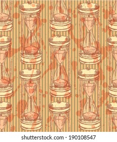Sketch sand clock, vector vintage seamless pattern