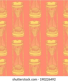 Sketch sand clock, vector vintage seamless pattern