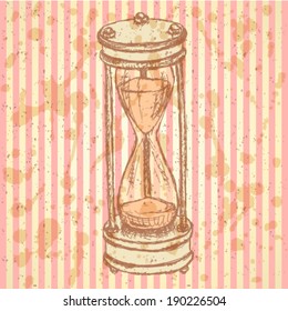 Sketch sand clock, vector vintage background